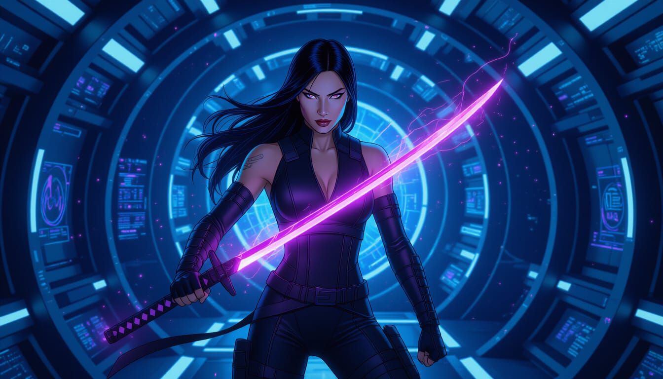 Psylocke in Shi'ar Spaceship with Psychic Katana