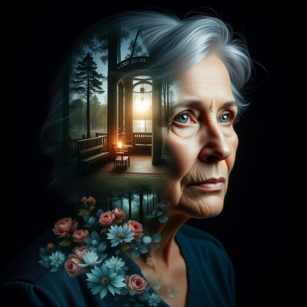 Double Exposure: Woman Silhouette with Bride Interior