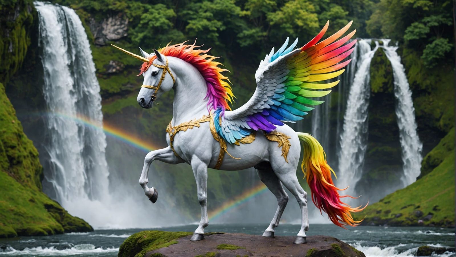 Rainbow Pegasus at Waterfall