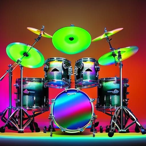 Rainbow Neon Drum Kit in Realistic Detail