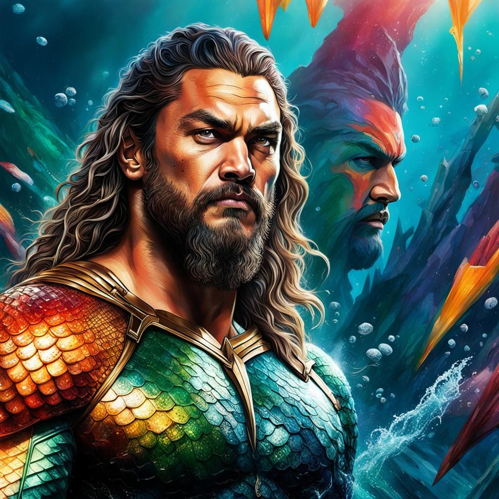 Jason Momoa as Aquaman: Hyperrealistic Splash Art