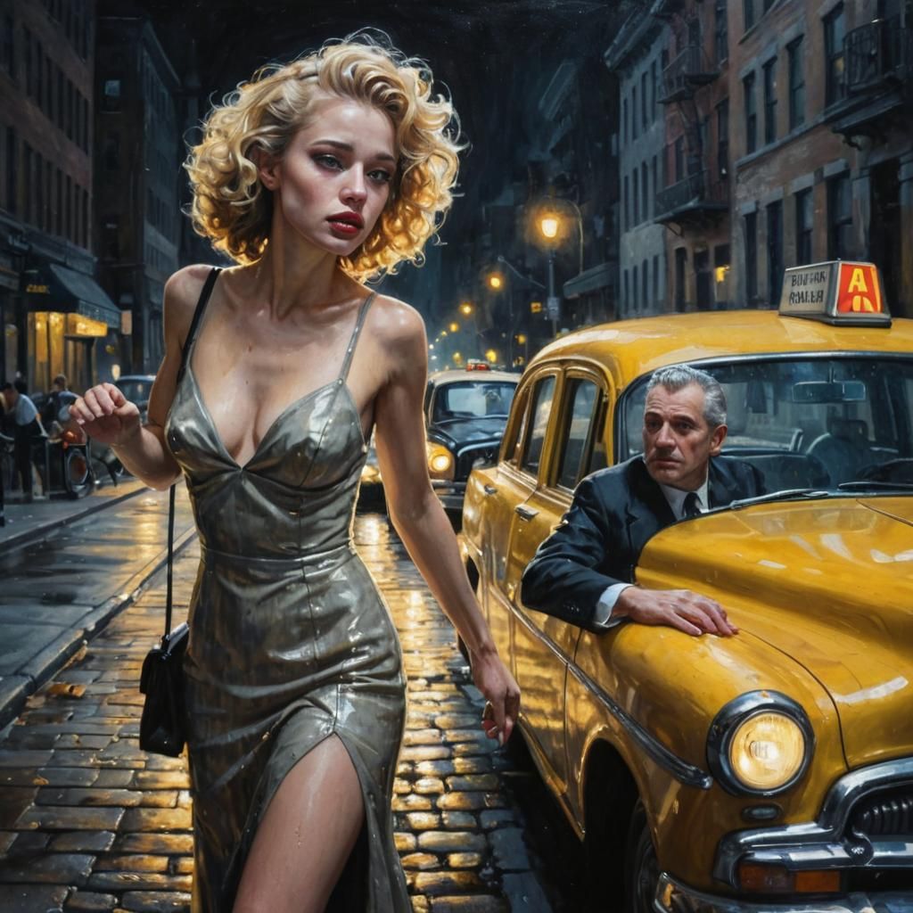 Woman in Cab, Oil Painting in Hopper Style