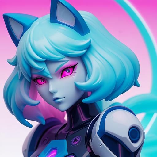 Synthwave Anime Cat Girl Figurine in Neon