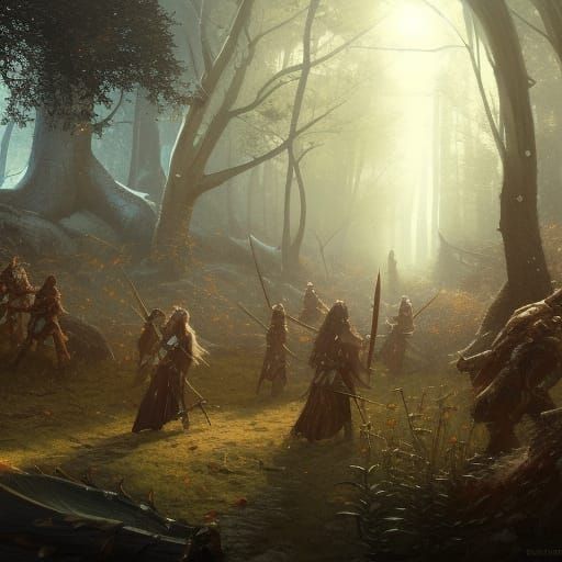 Viking Warriors Scouting on Autumn Path