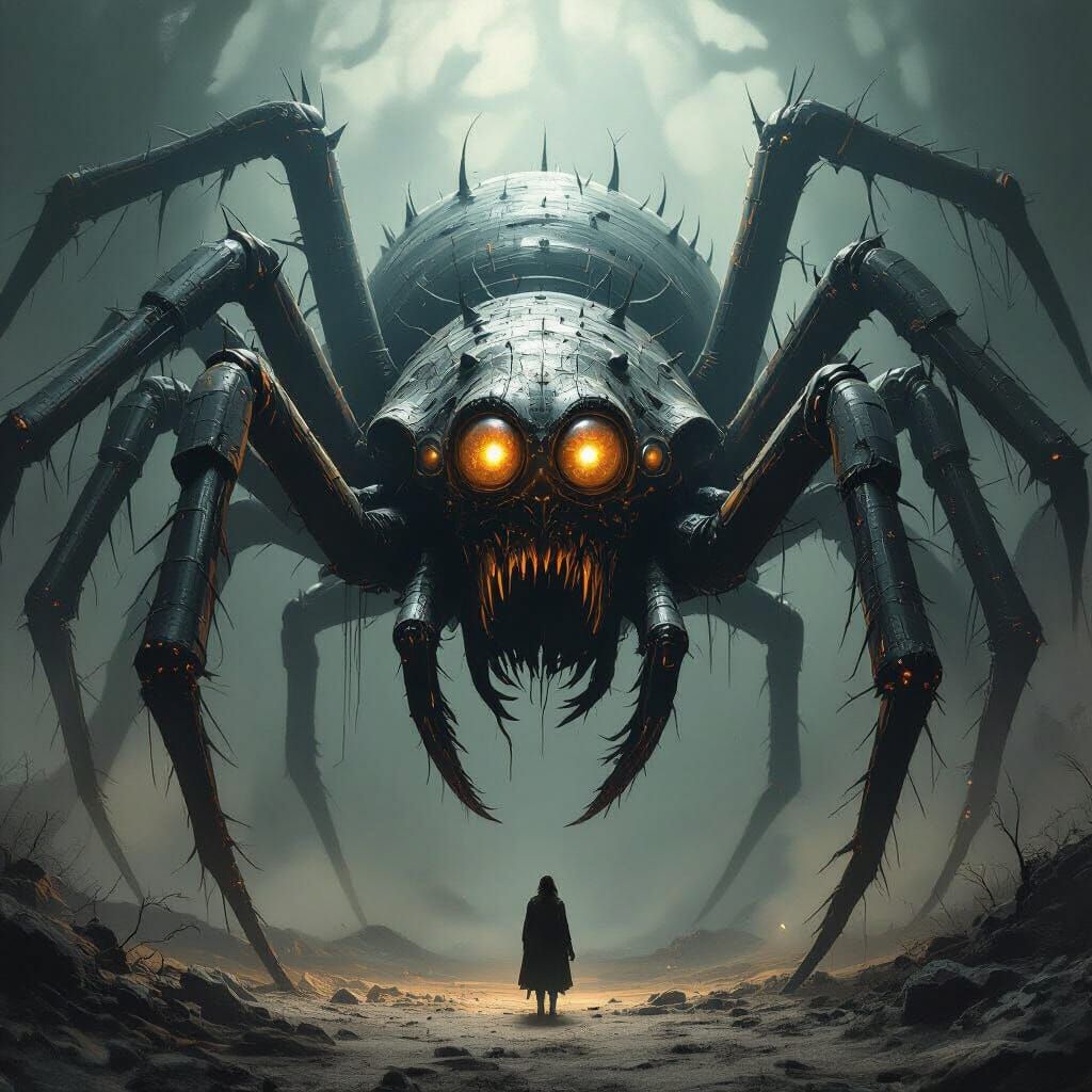Colossal Arachnid with Gleaming Eyes and Gaping Maw