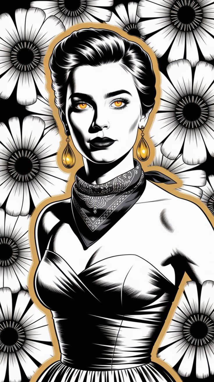 Monochrome Woman with Gold Jewelry in Pulp Style