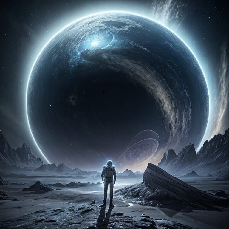 Astronaut Soars in a Cosmic Galaxy Landscape