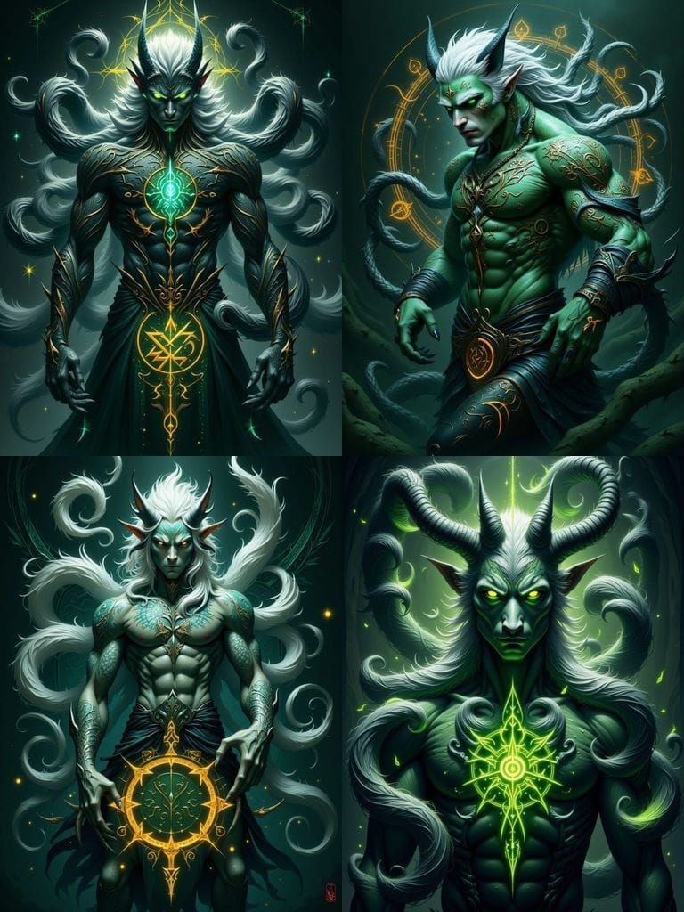 Nordic Beastman Hybrid Vector Logo with Glowing Runes