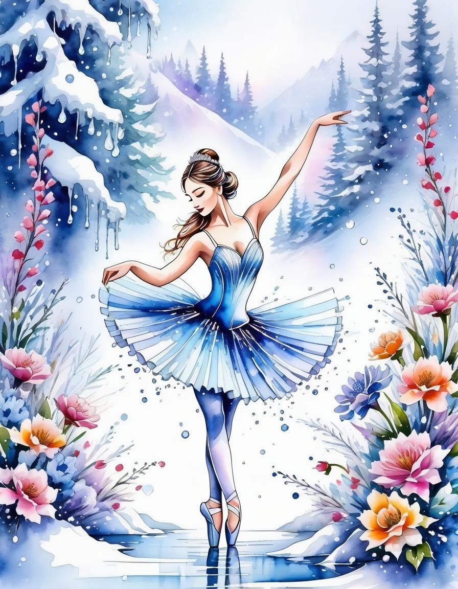 Floral Ballerina in Winter: Watercolour Illustration
