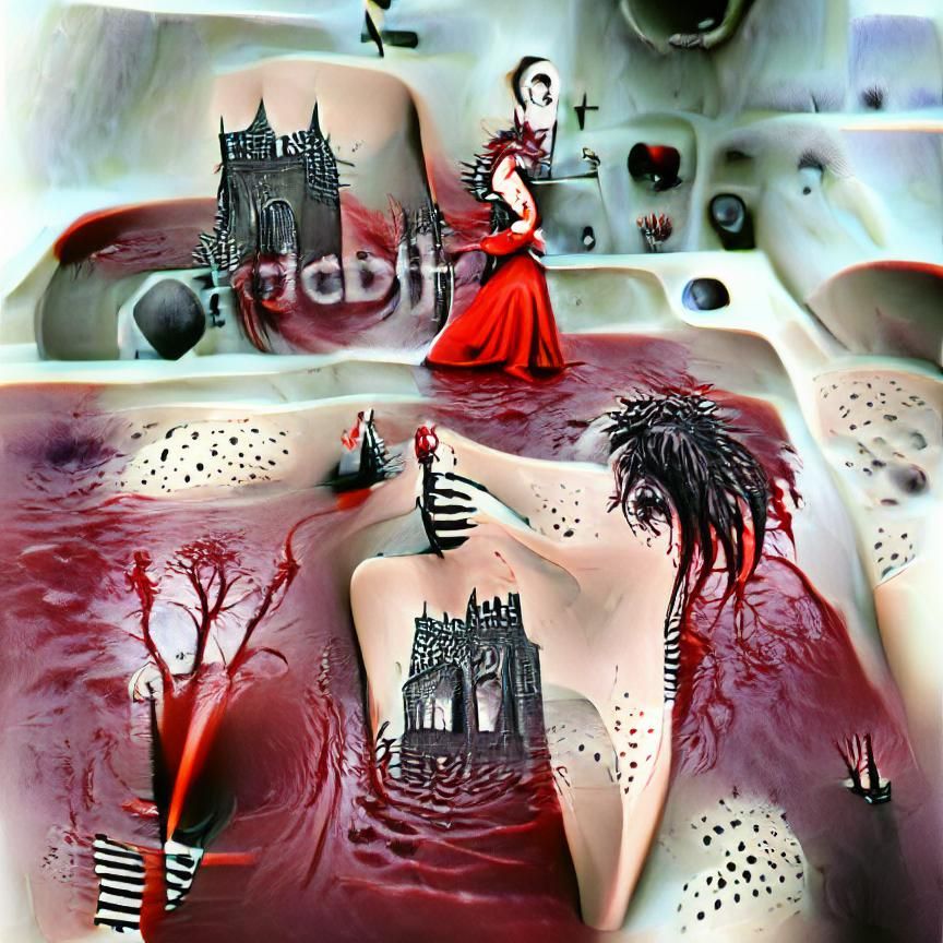 Gothic Woman Bathing in Blood, Tim Burton Style