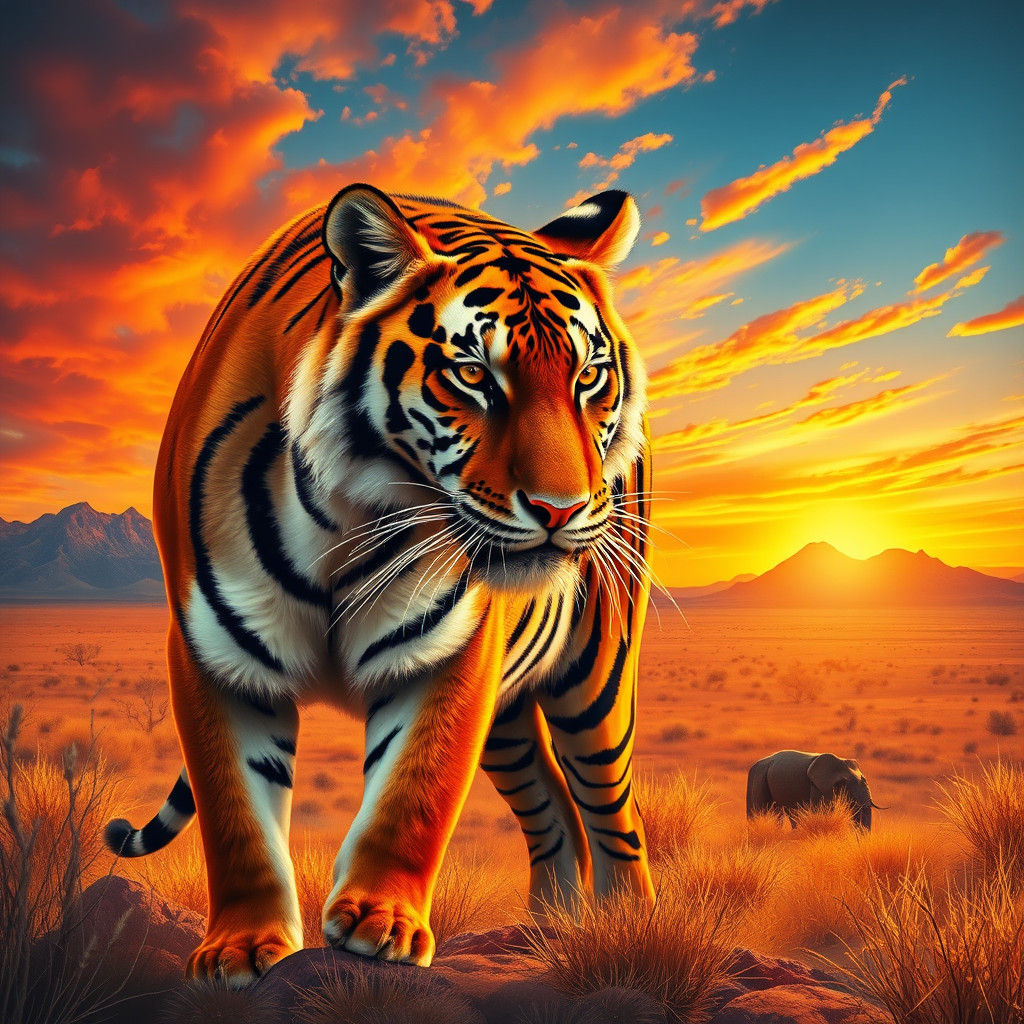 Tanzanian Tiger in Australian Sunset Landscape