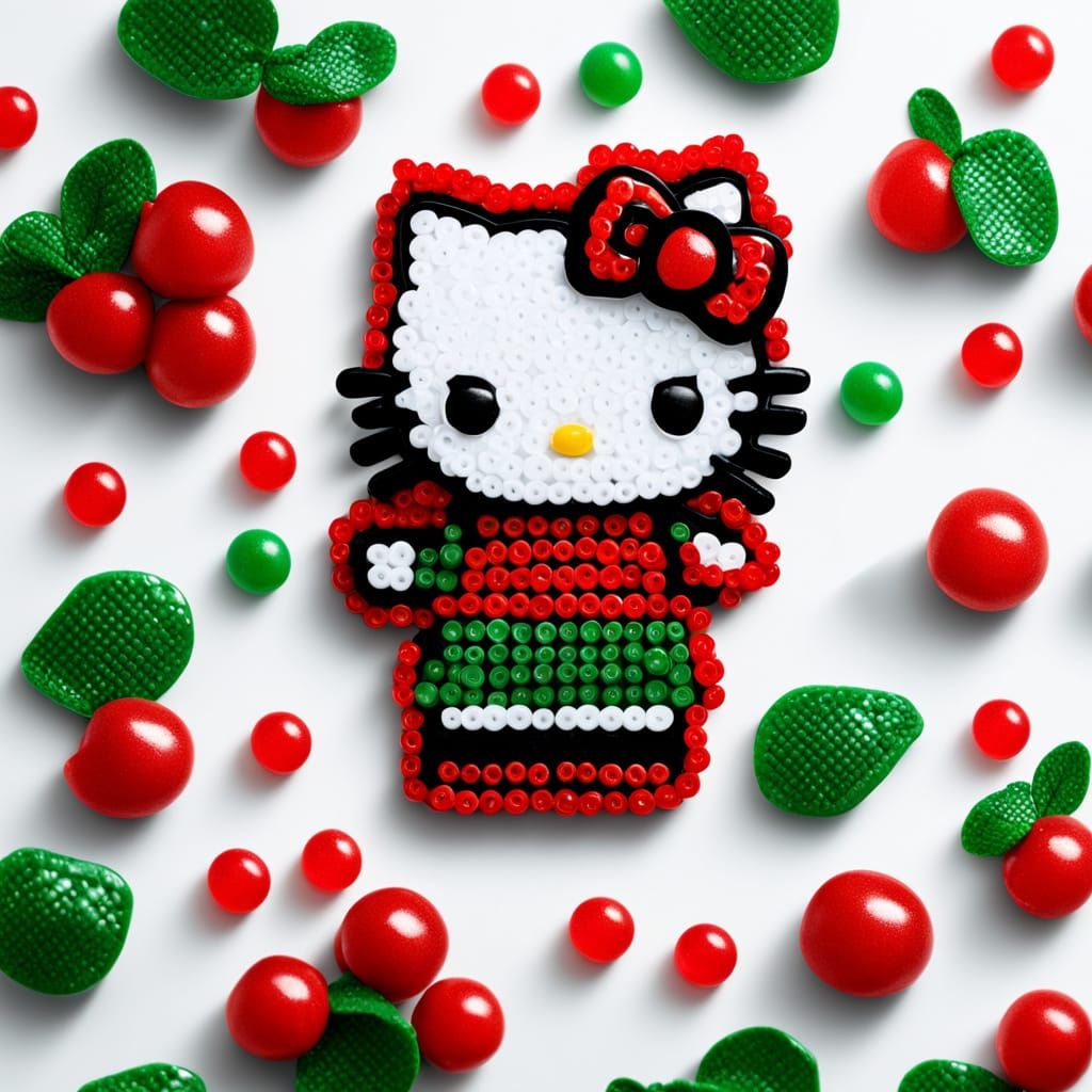 Hello Kitty as Cherry: Fuse Beads Art Design