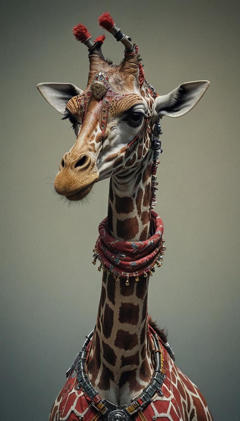 Cybernetic Giraffe Warlord in Epic Volumetric Lighting