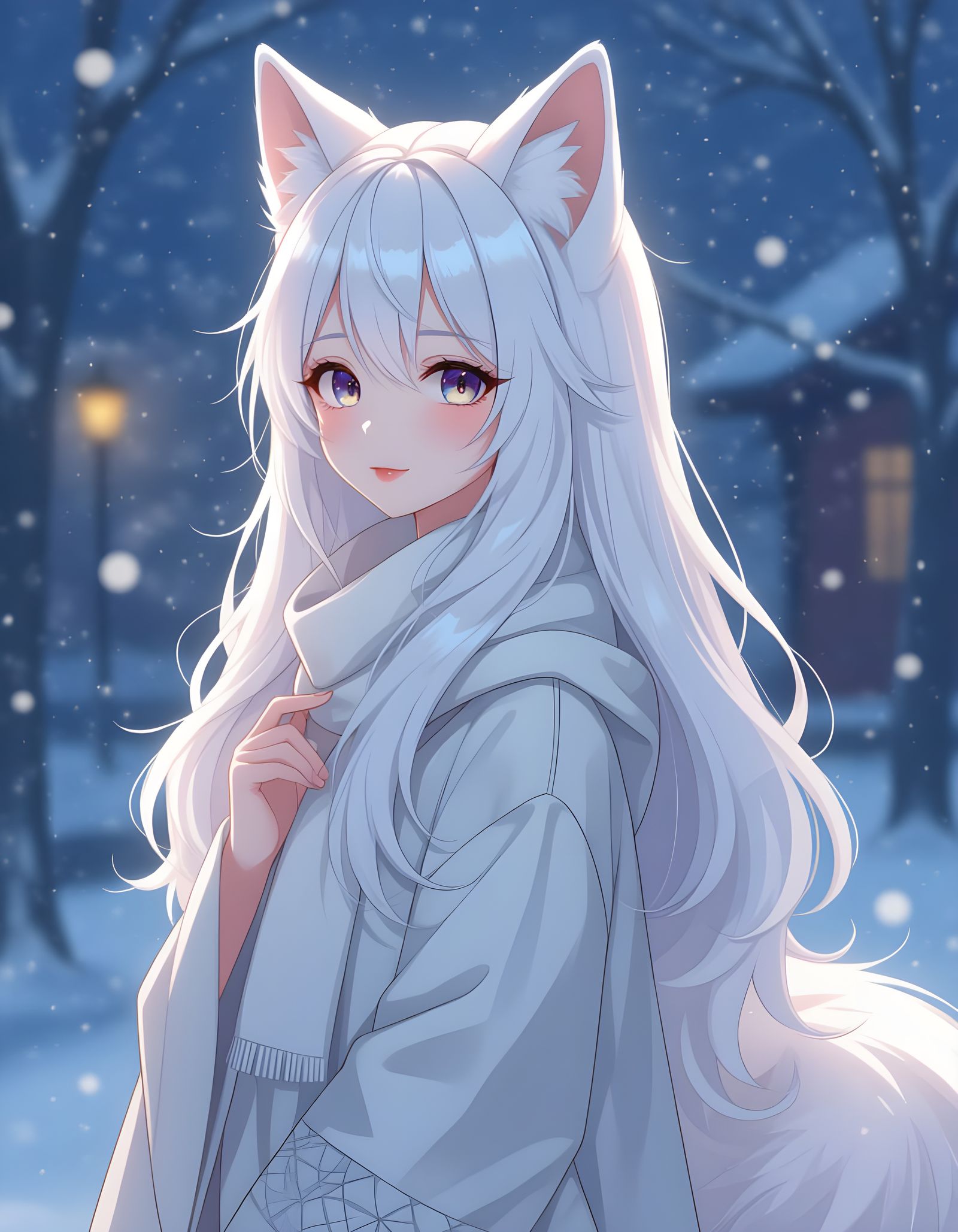 Anime Gumiho with Nine Tails in Winter