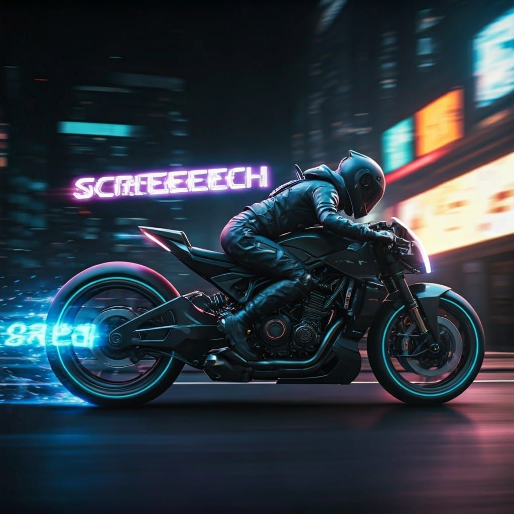 Cyberpunk Anime Boy on Motorcycle Screeching to Halt