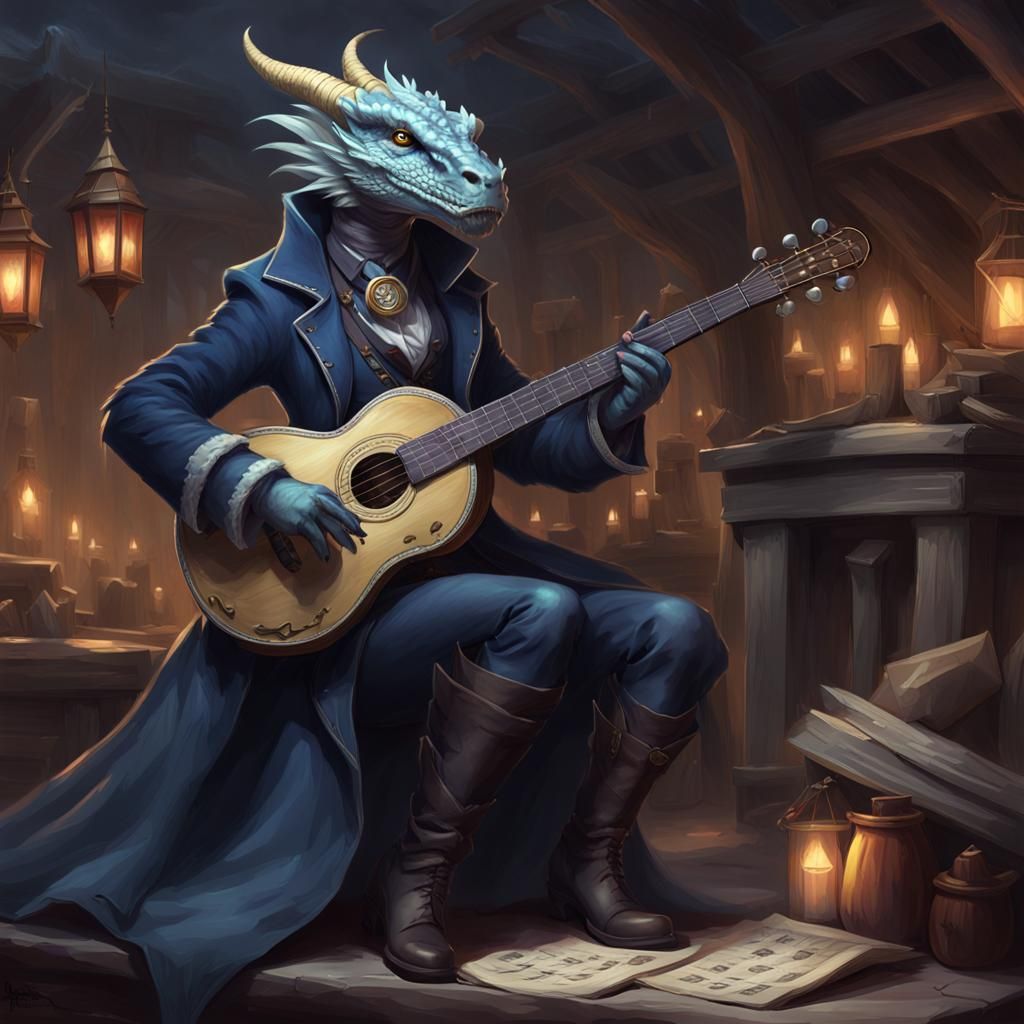Dragon-Born Bard in Dark Fantasy Style