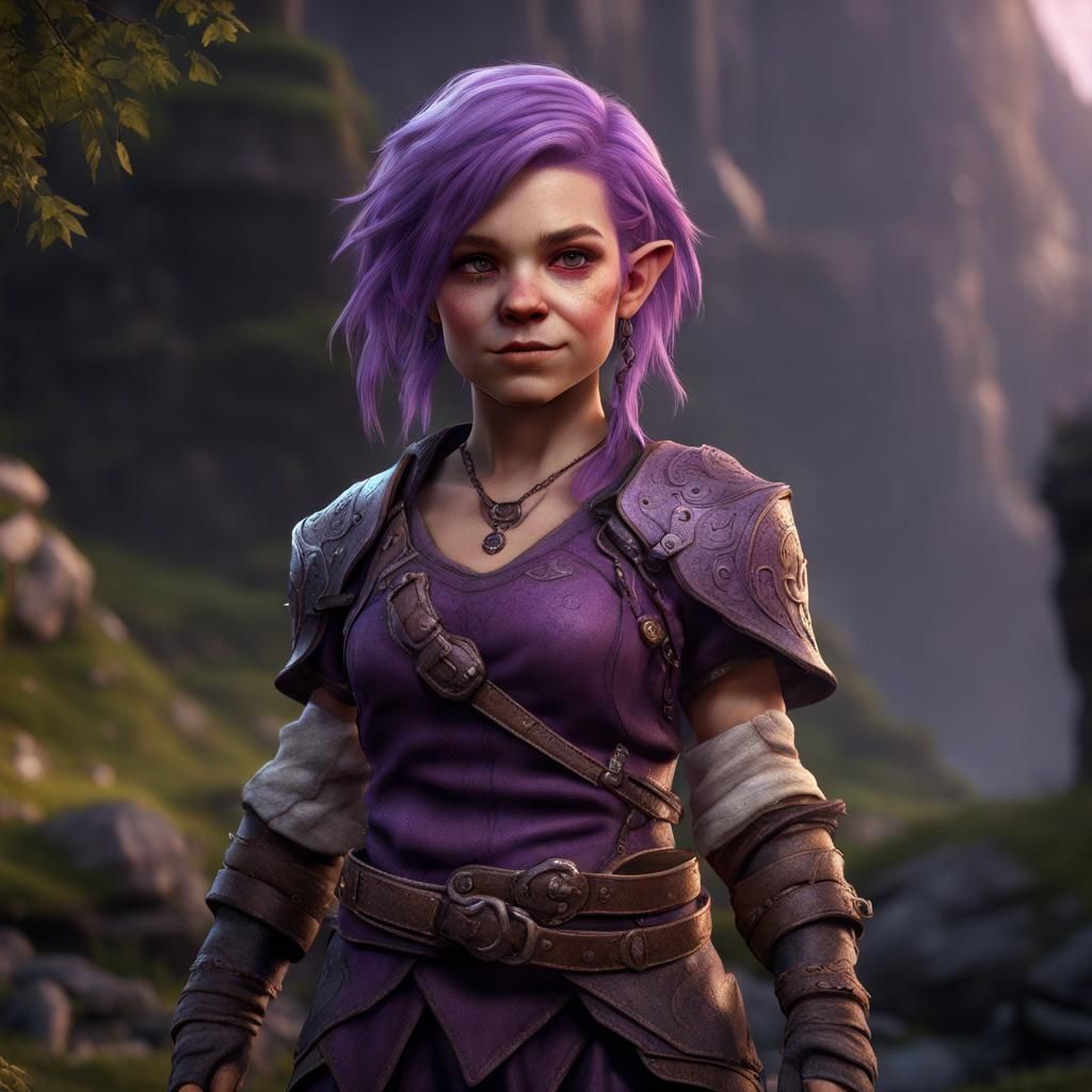Purple-Haired Halfling: Detailed Fantasy Art