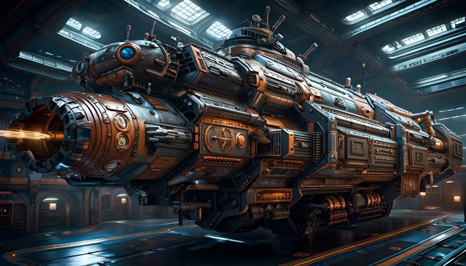 Detailed Space-Western Spaceship with Dynamic Lighting