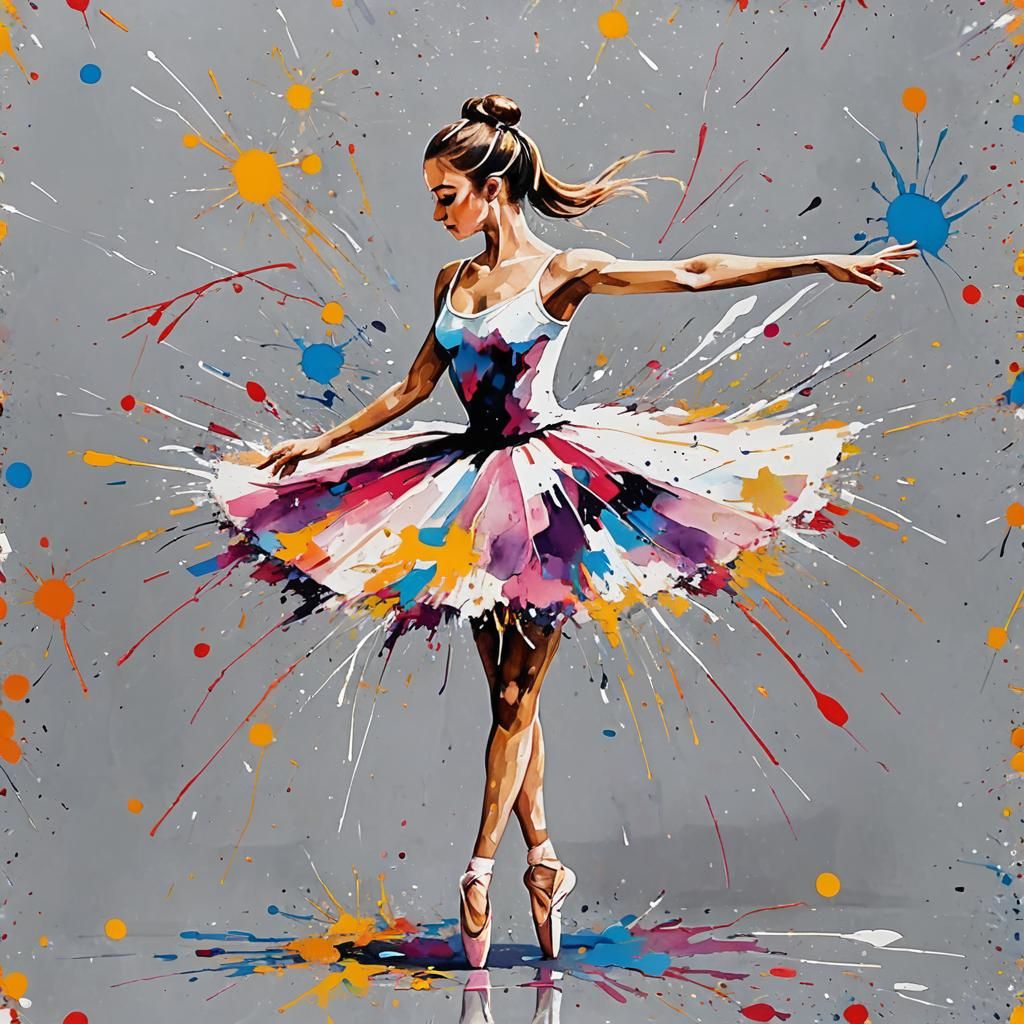 Ballerina in Abstract Splatter Paint Style