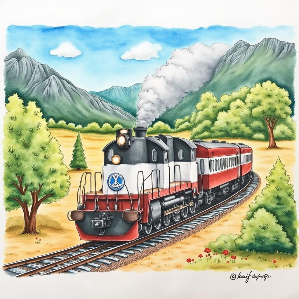 Watercolor Trainscape Painting