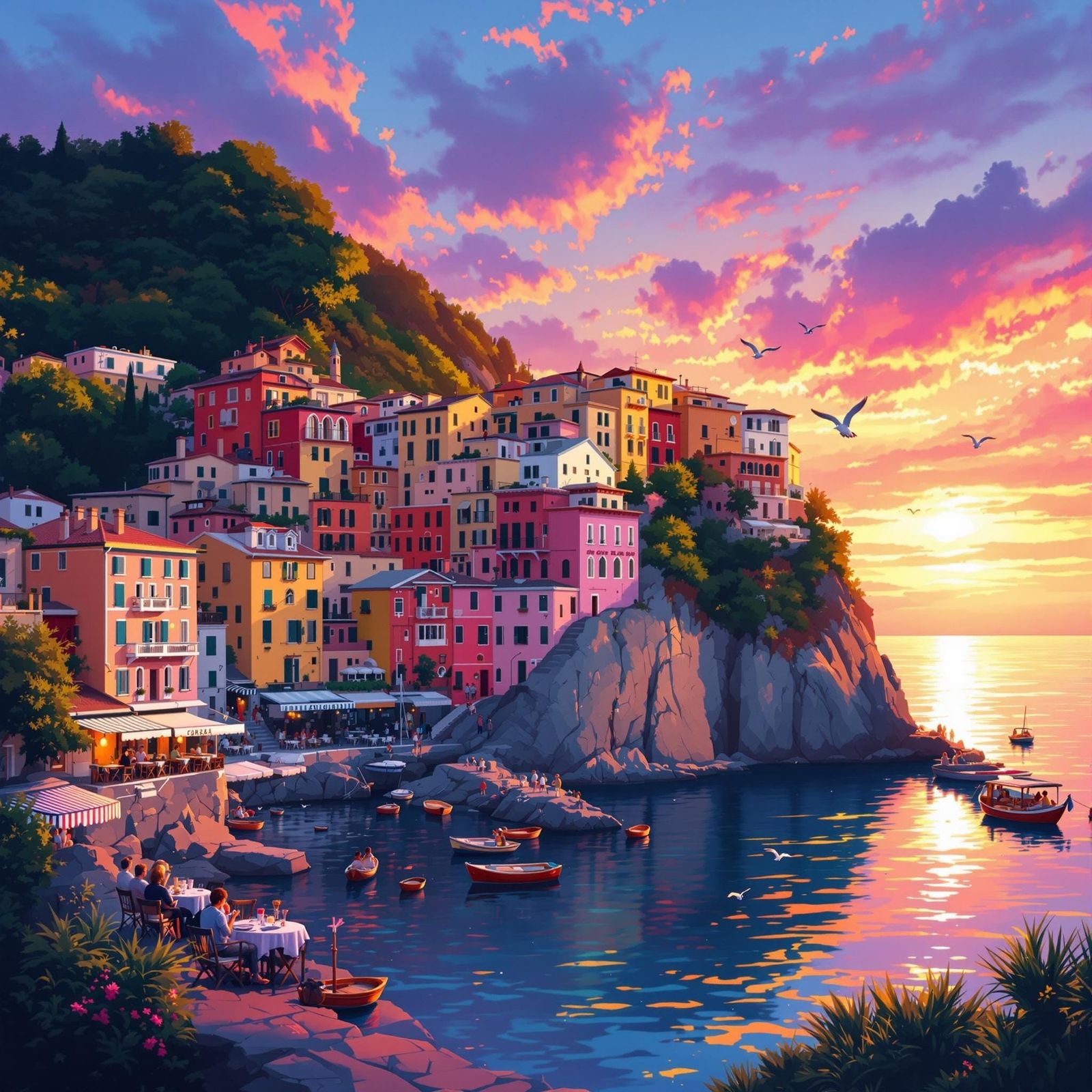 A coastal village perched on a cliff