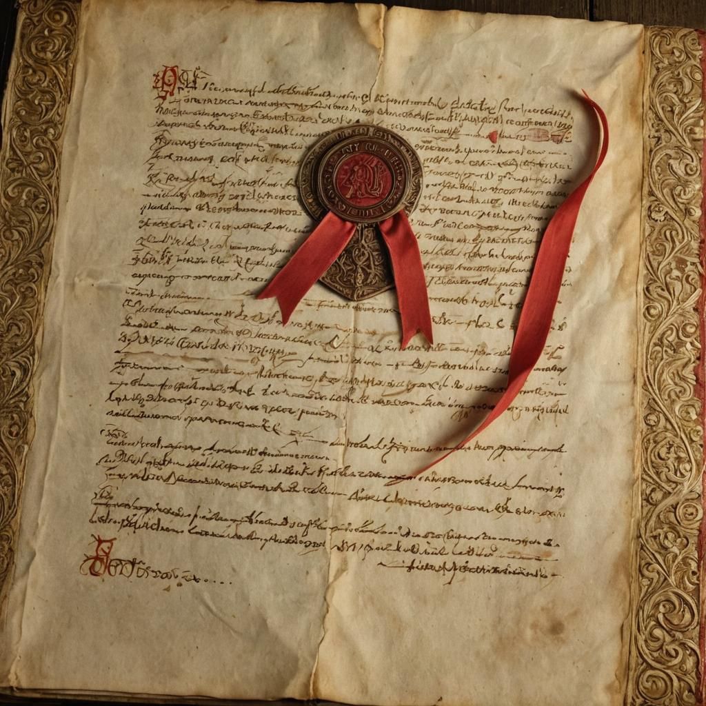 Illuminated Manuscript with Red Seal in Golden Light