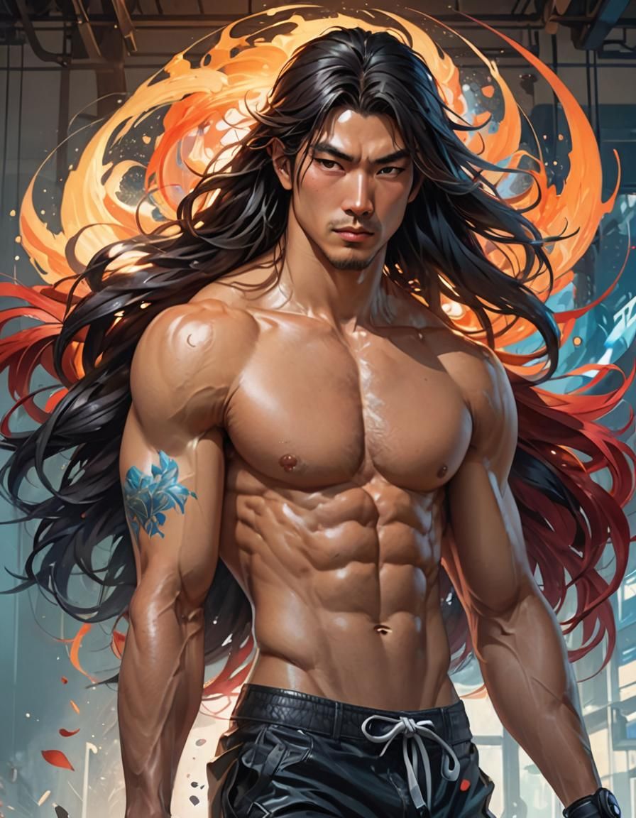 handsome young gay japanese guy (muscular, athletic, 20-year...