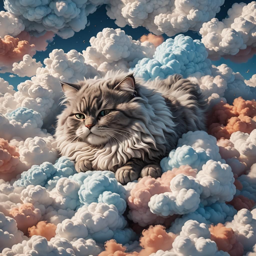 Cloud Cat Sleeping: Detailed Fantasy Art