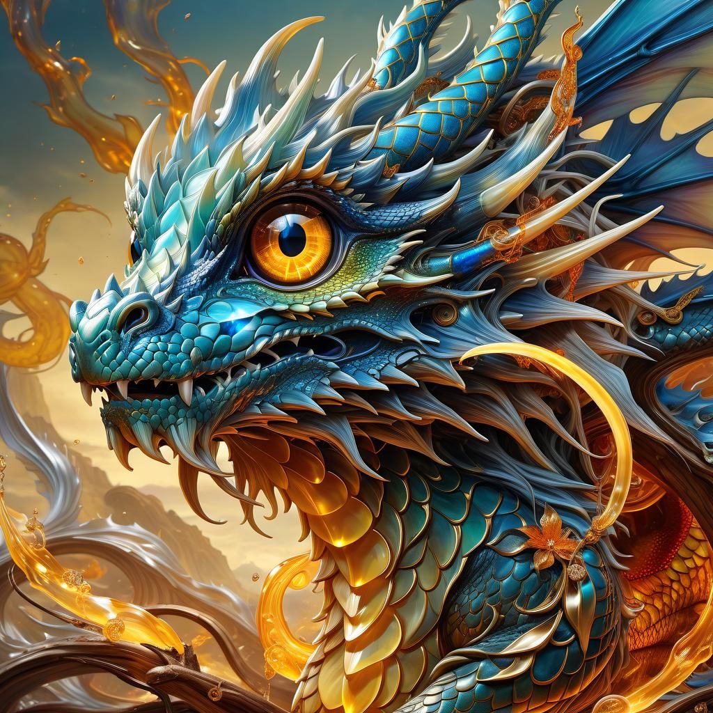 Beautiful Amber Dragon in Anime Style Illustration