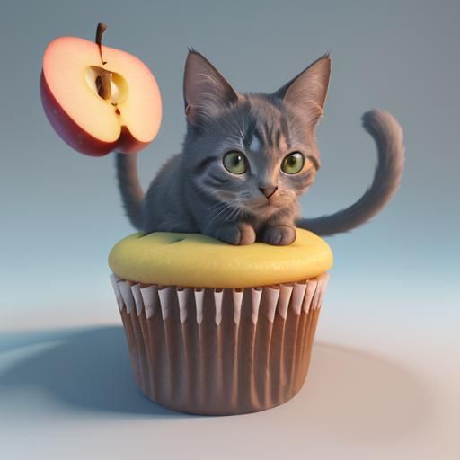 Apple Cupcake Cat in Pixar Style 3D Render