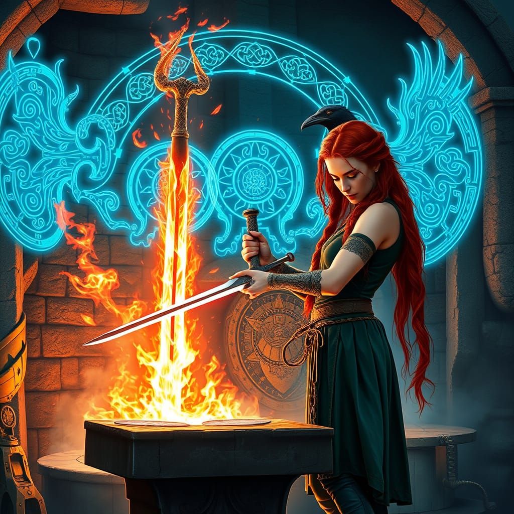 Fiery Celtic Goddess Brigid Forges Legendary Swords in Futur...
