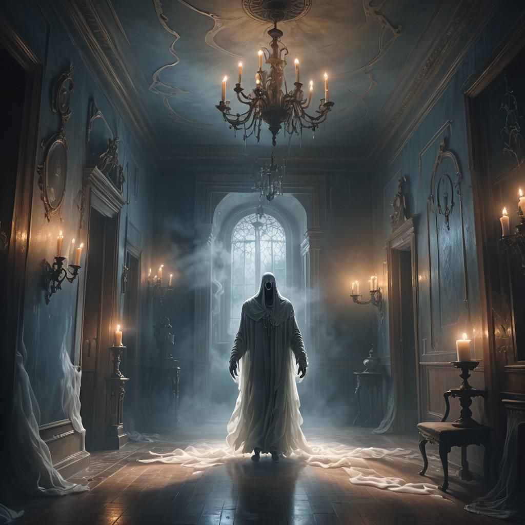 Ethereal Ghost Roams Dimly Lit Halls