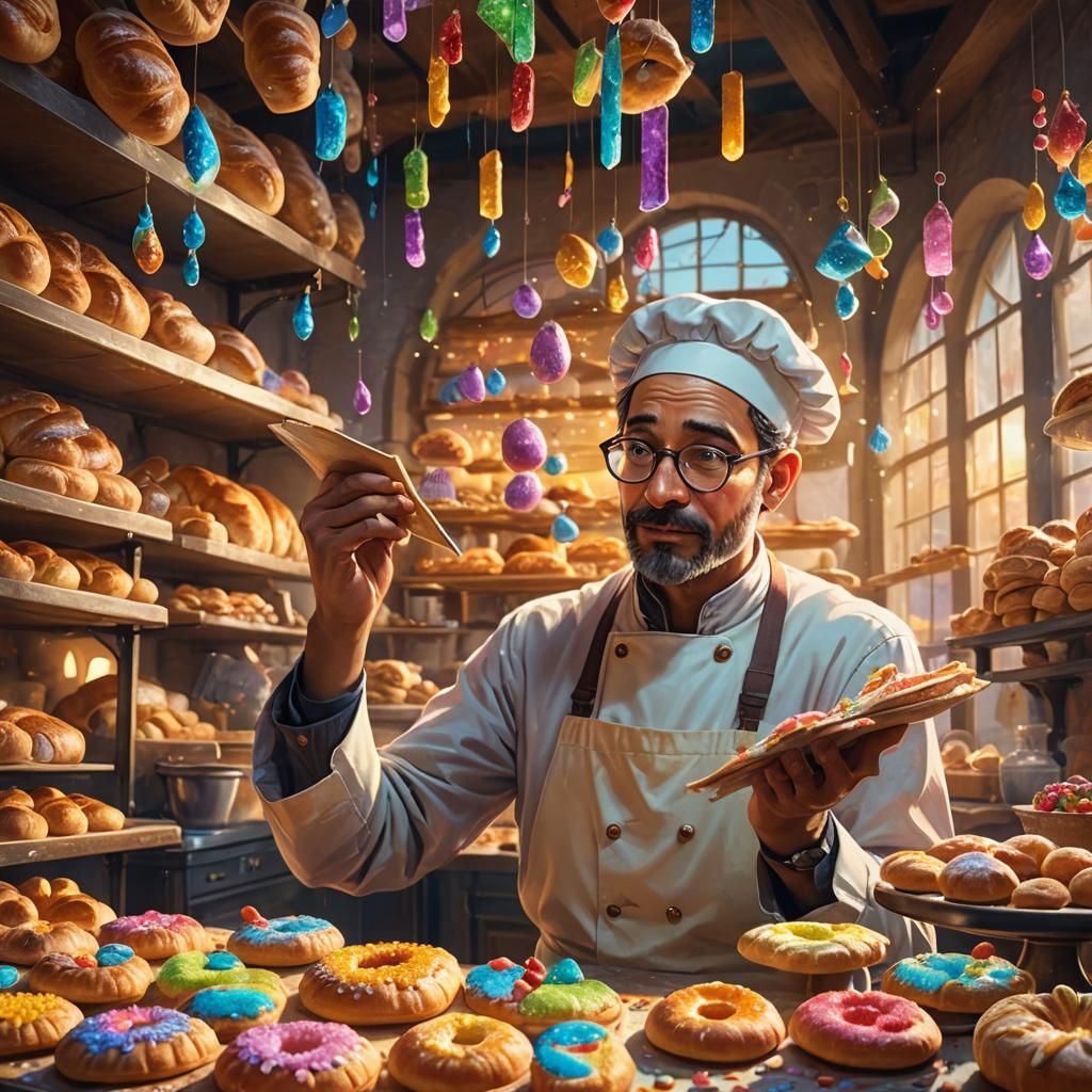 Mystical Bakery: Notes Among Pastries in Oil Painting Style