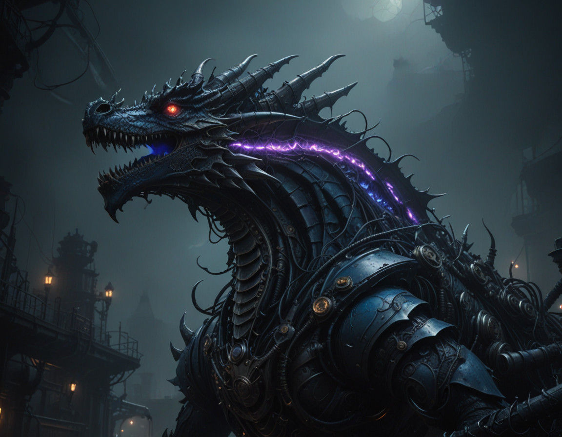 Gothic Industrial Dragon in Cybernetic Harmony
