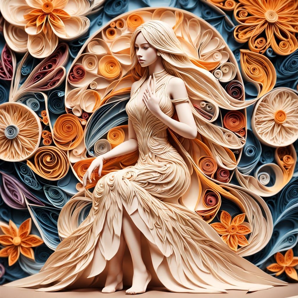 Paper Quilled Art of Woman Meditating in Cosmic Glow