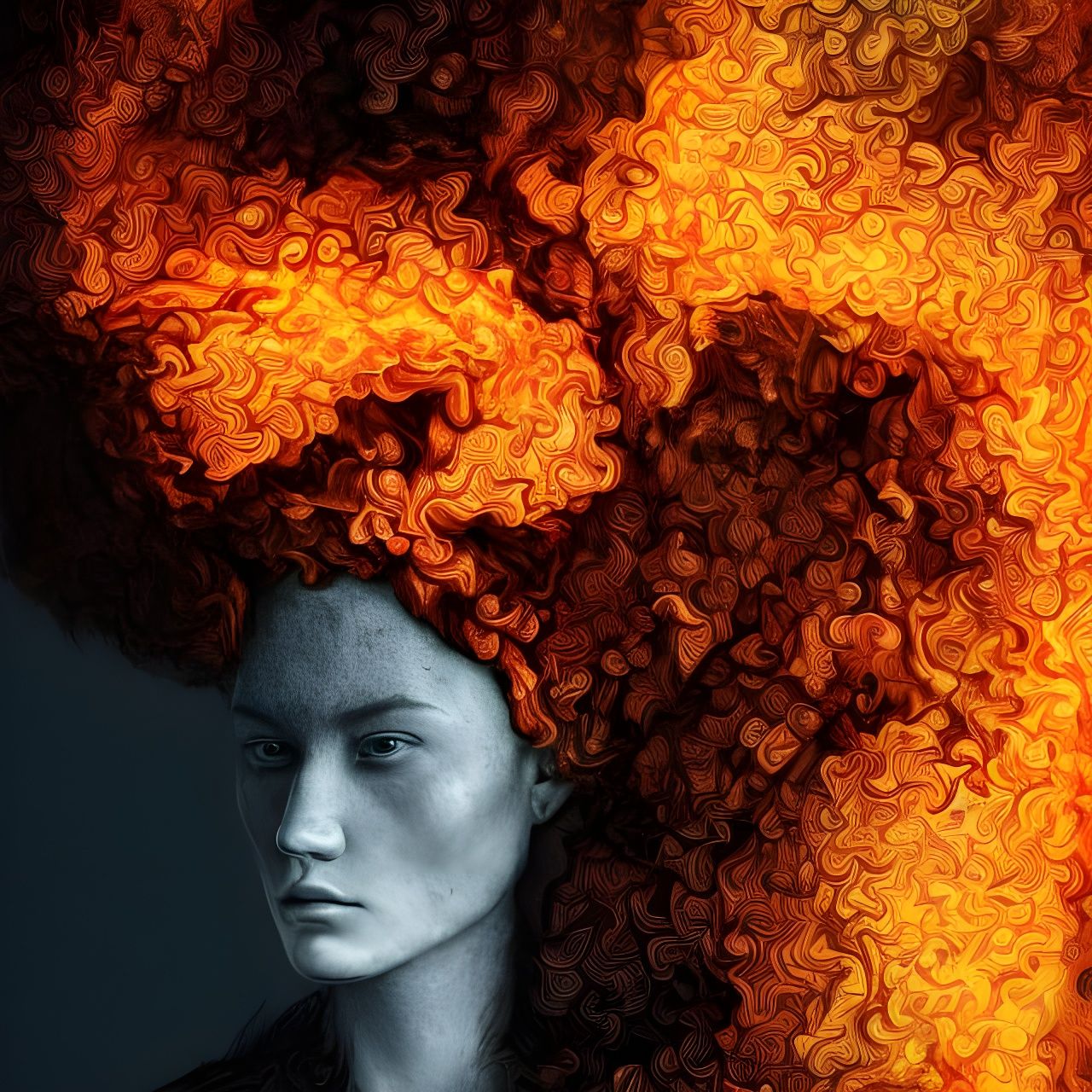 Fiery Elemental Portrait in Matte Animation Style