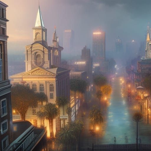 Fantastical New Orleans Matte Painting in Deep Color