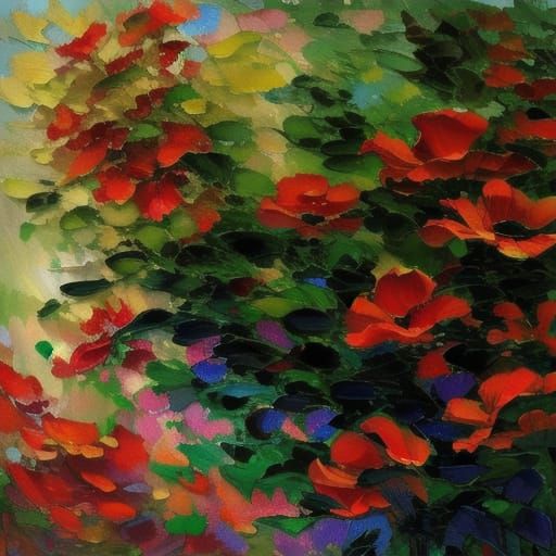 Impressionistic Red Poppies in Spring Garden