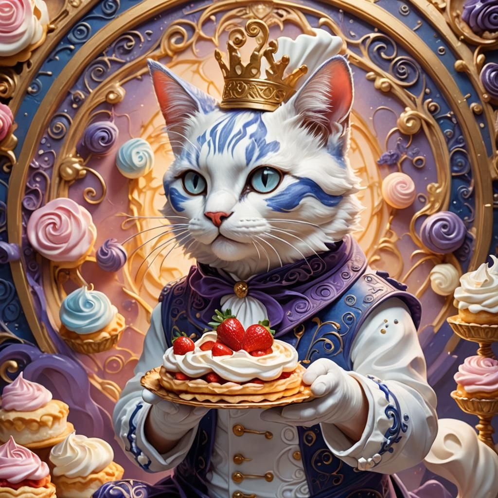 Cat Pastry Chef with Meringue, Fantasy Art