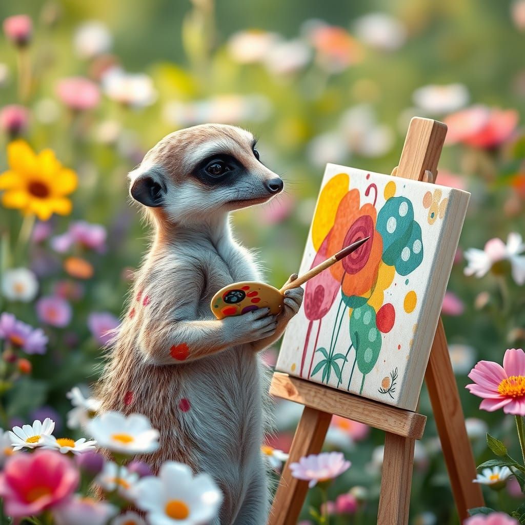 Meerkat's Abstract Masterpiece in Flower Garden