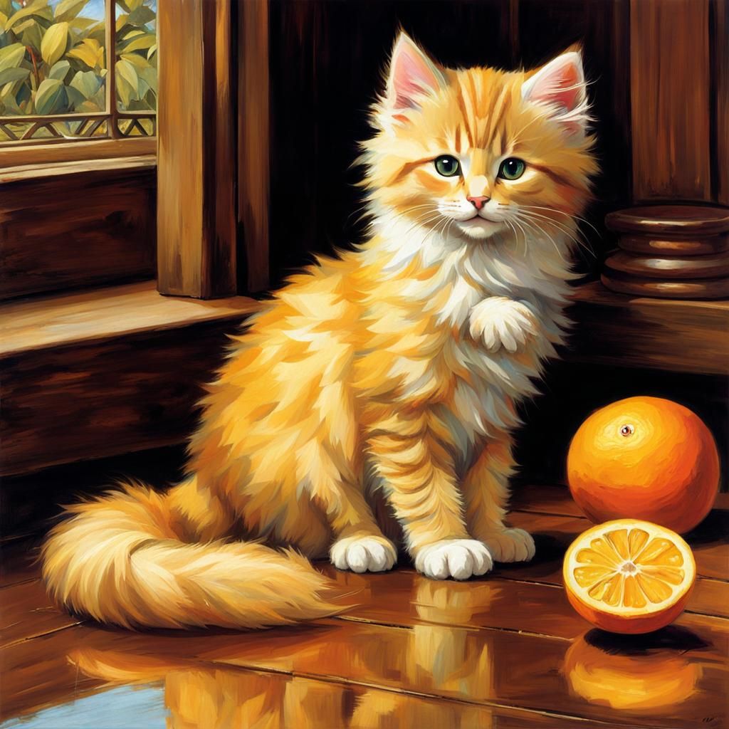 Two Fluffy Kittens in Anime Style