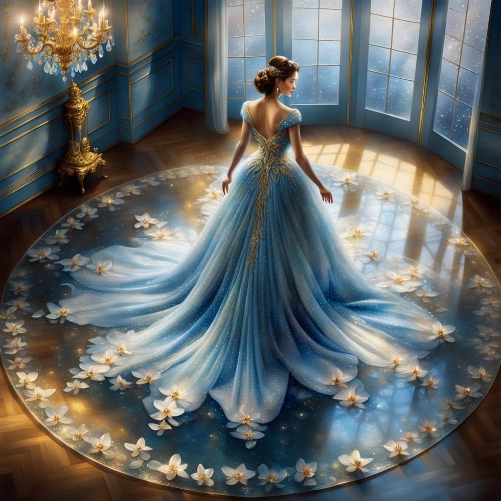 Ethereal Woman in Crystal Dress Fantasy Artwork