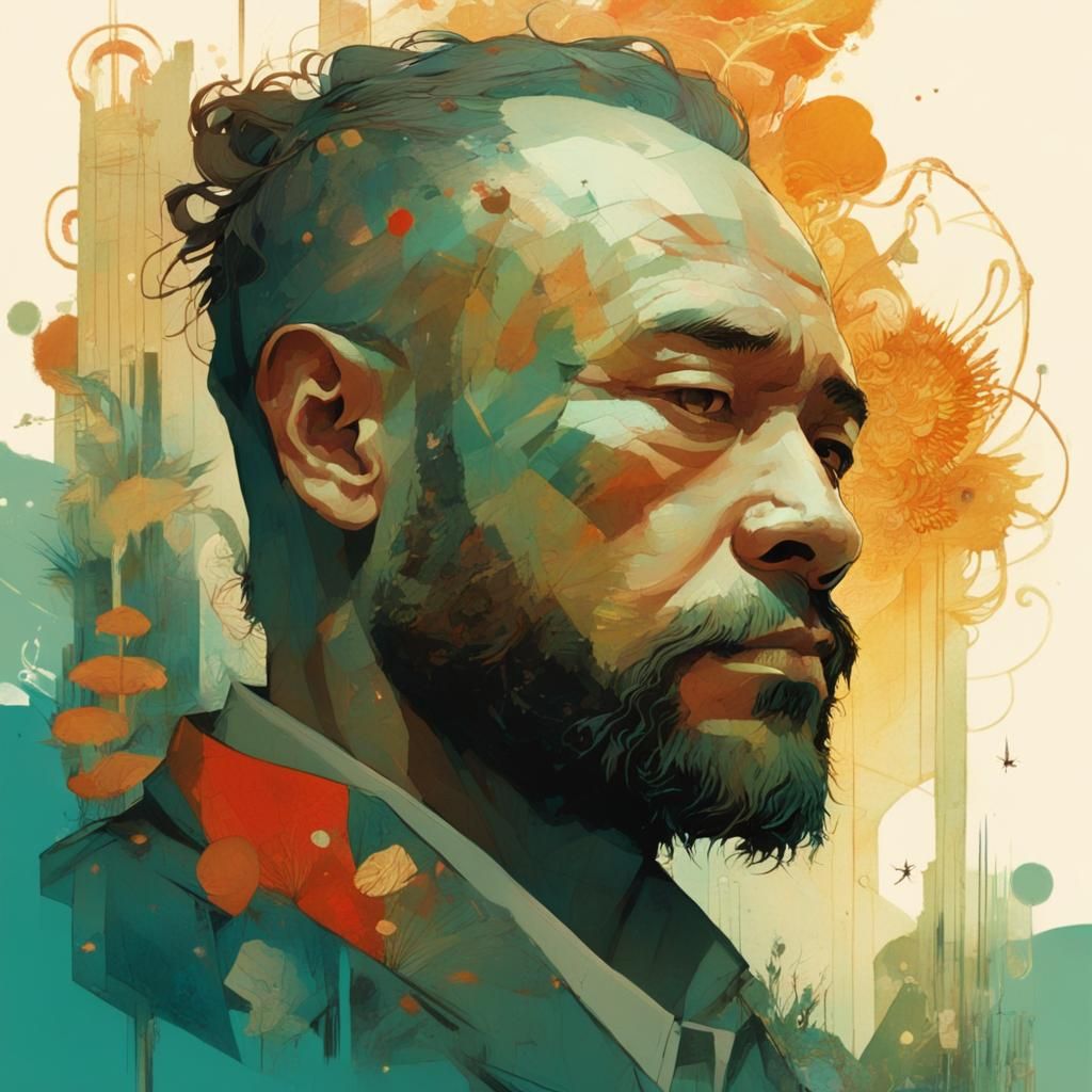 Bearded Man: Abstract Modern Digital Art