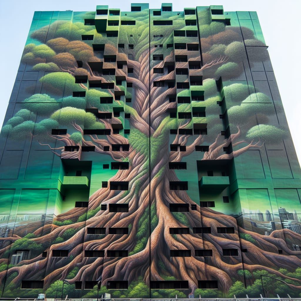 Yggdrasil Tree of Life Mural on Building