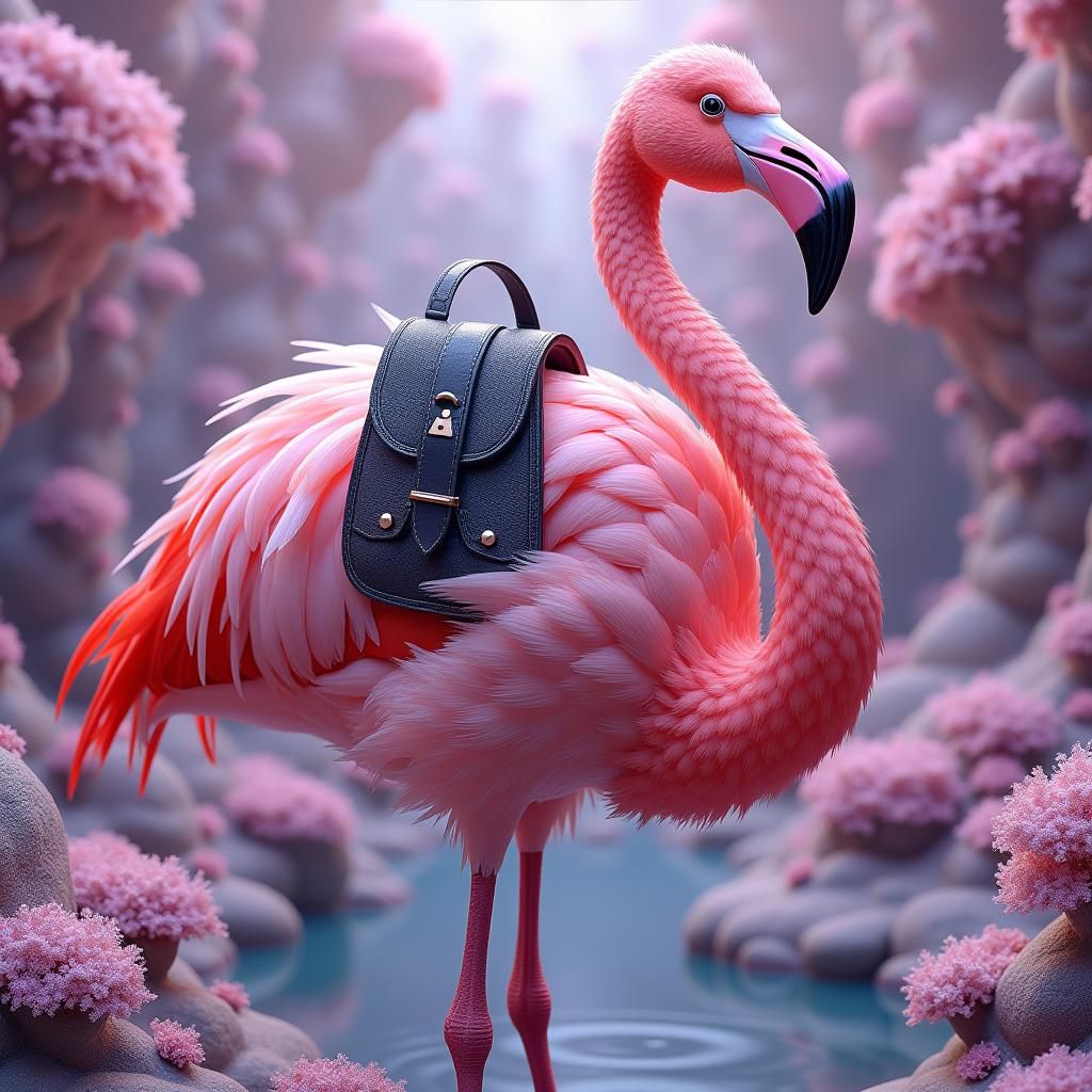 Surreal Flamingo with Blackberry Backpack in Fractal Dreamsc...