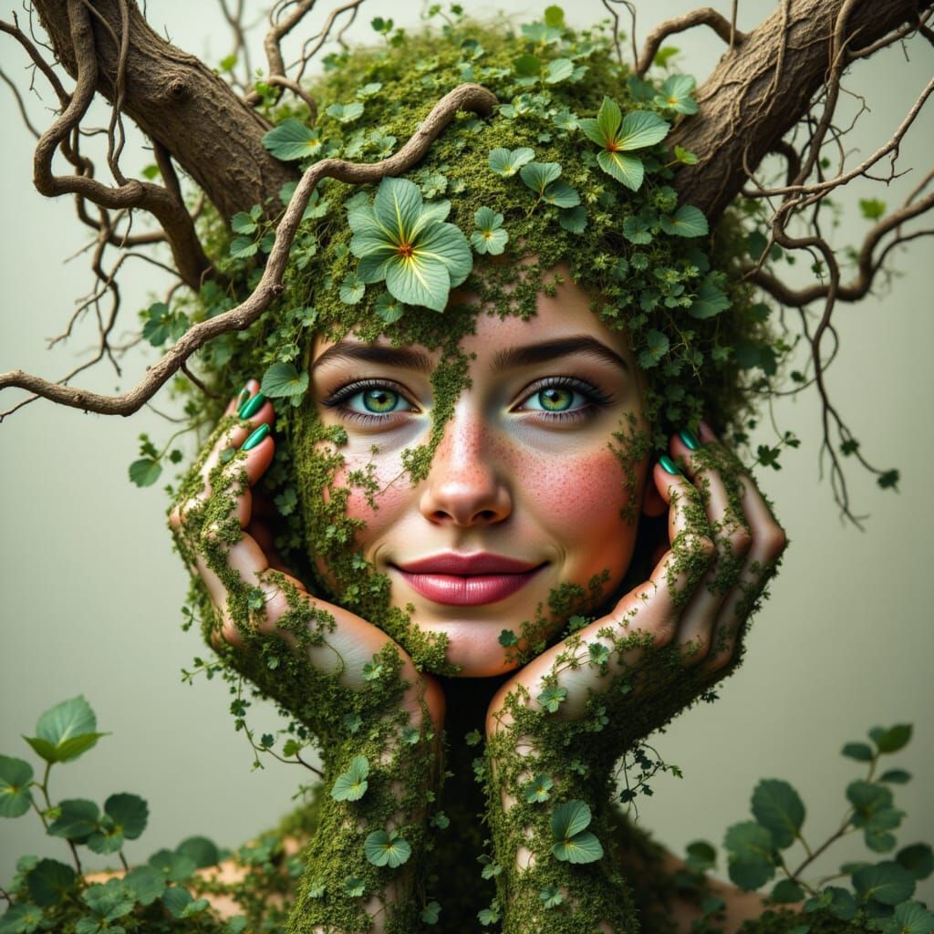 Surreal Goddess Blends Jungle and Cyberpunk Elements in Harm...