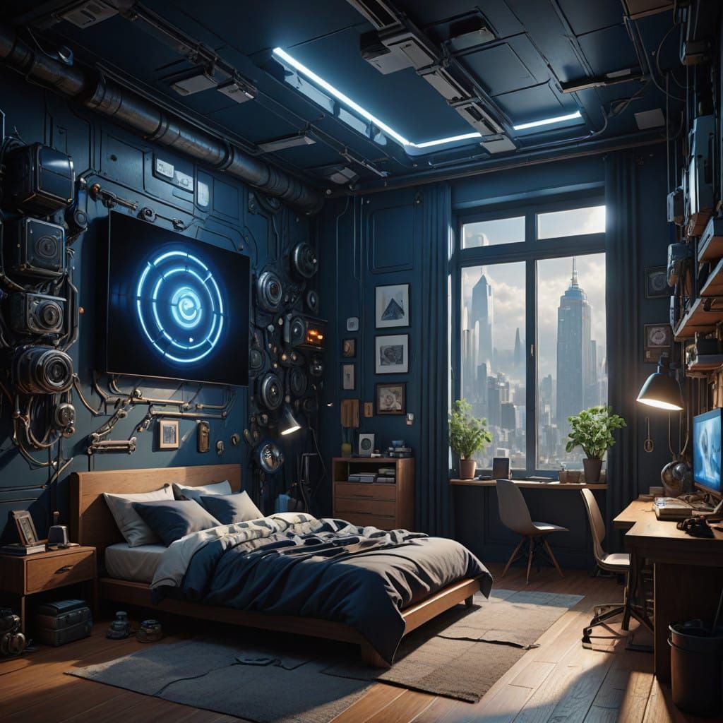 Dark Futuristic Bedroom with Sci-Fi Ambiance