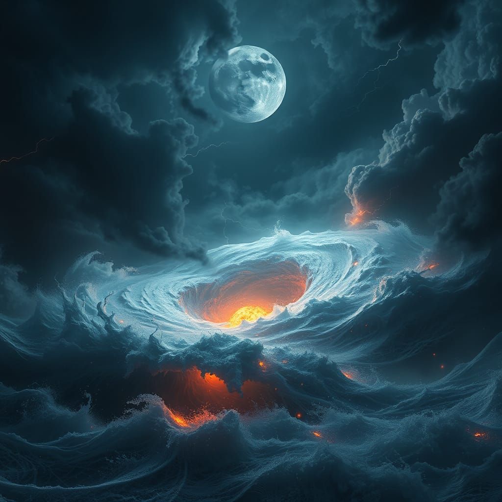 Black Moon Over Hurricane in Digital Art Style