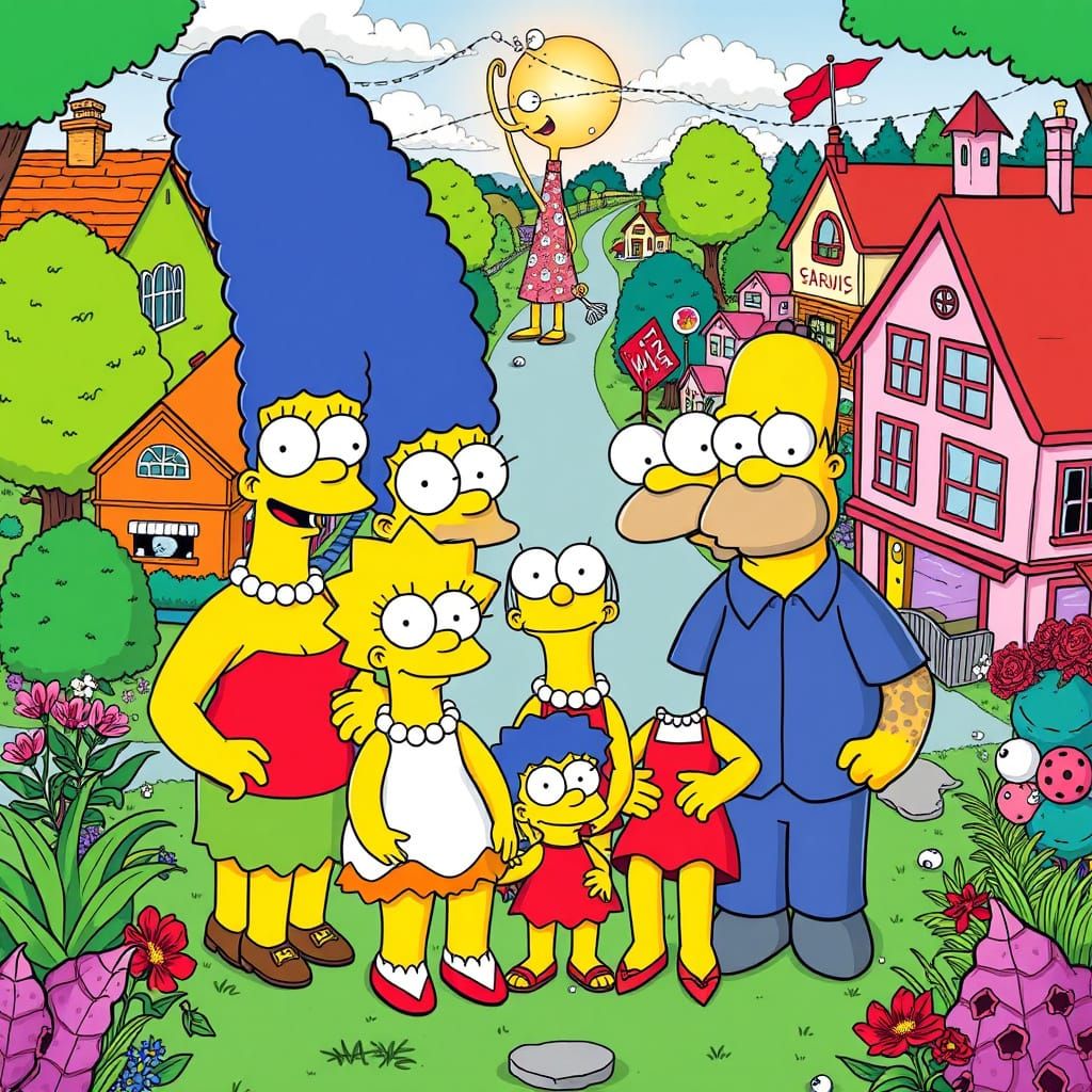 The Simpsons Family in Whimsical Pop Art