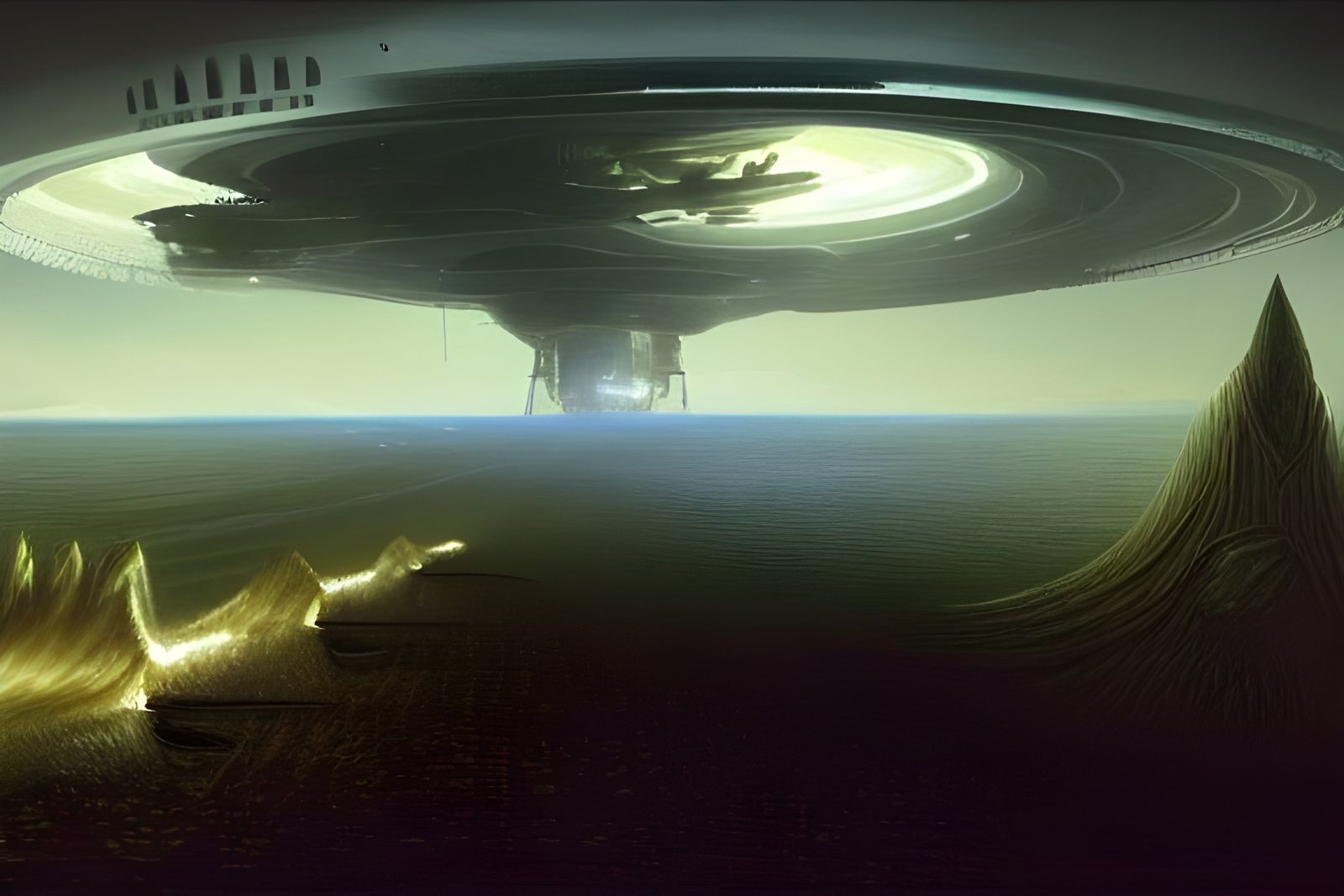 Alien Ship over Cornfields: Dimensional Fantasy Art